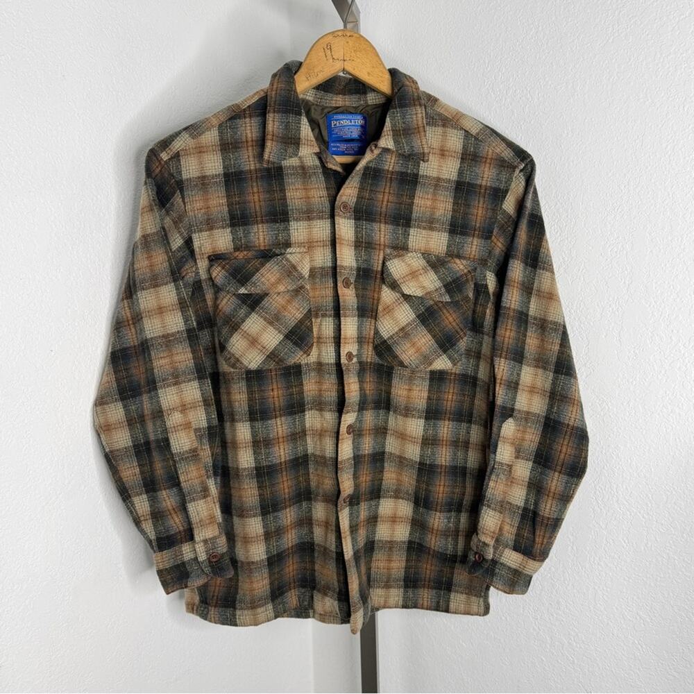 Vintage Pendleton Board Shirt Plaid Virgin Wool Size Medium Long Sleeve Loop